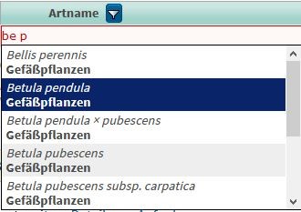 Artenauswahl